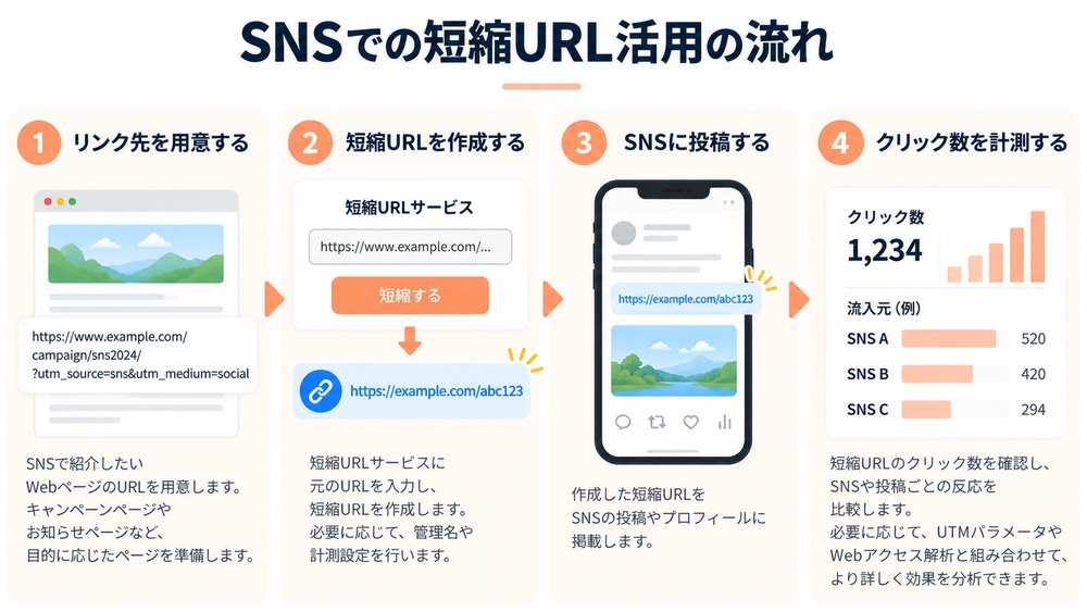 SNSで短縮URLを作成し投稿してクリックを計測する4ステップ